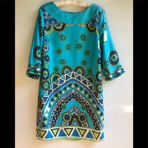 SKIRTIN AROUND SILK DRESS. BOLD COLOR AND PRINT